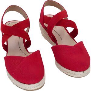 LifeStride Kimball Red Wedge Espadrille Sandals Elastic Straps Women's US 8.5M
